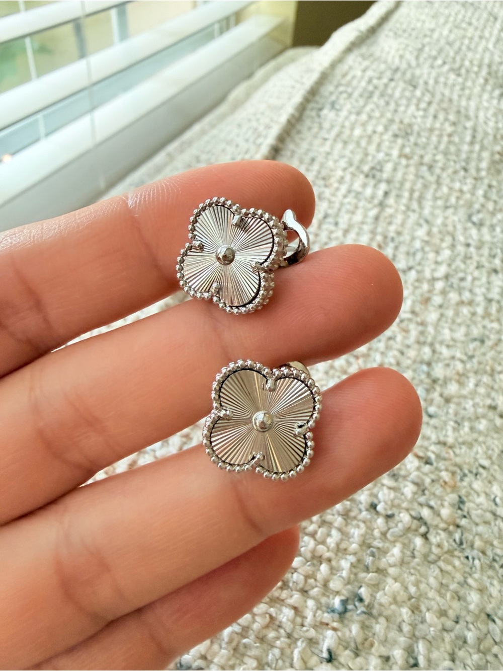 Silver Floral Clip-On Earrings Luxury Look - Picture 2 of 7